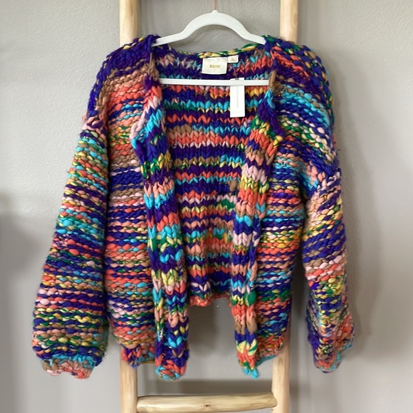 🆕 Anthropologie Maeve Multicolor Hand-knit Cardigan - Picture 6 of 12
